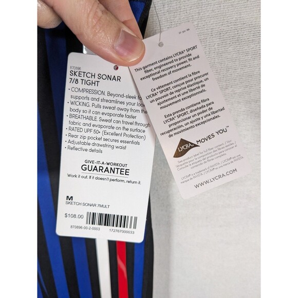 NWT Athleta Women’s Leggings Sketch Sonar Black Strip 7/8 Red White Blue Size M - Picture 5 of 16